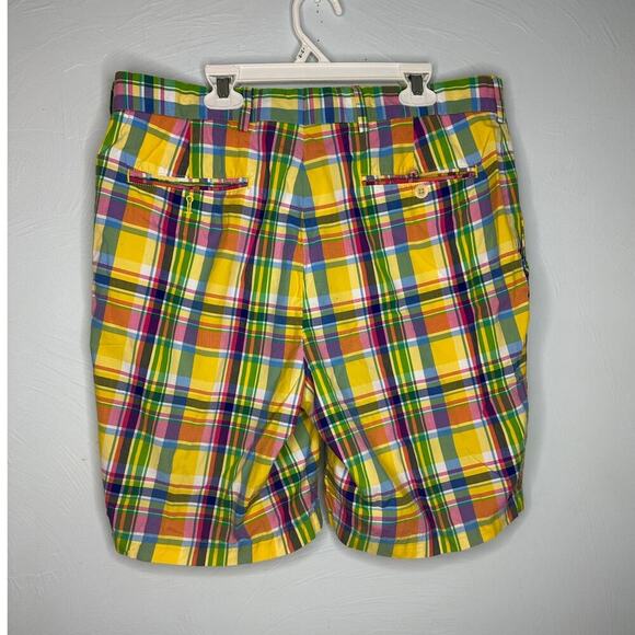 Polo Golf Plaid Shorts Men's Size 34 9 Inch Flat Front Yellow Easter Spring - Picture 2 of 7
